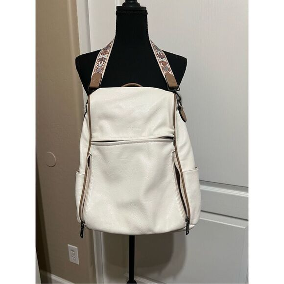 Fadeon leather white backpack with brown accents - Picture 1 of 7